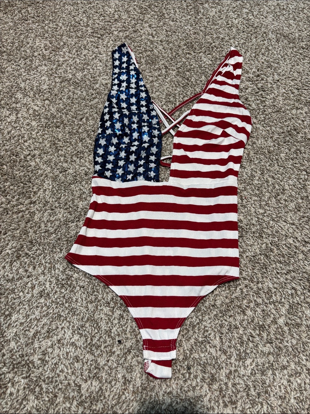 American Flag Striped One-Piece Swimsuit - Red, White, Blue
